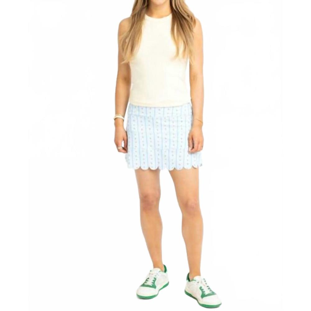 NEW KARLIE floral ditzy stripe scallop skort in blue